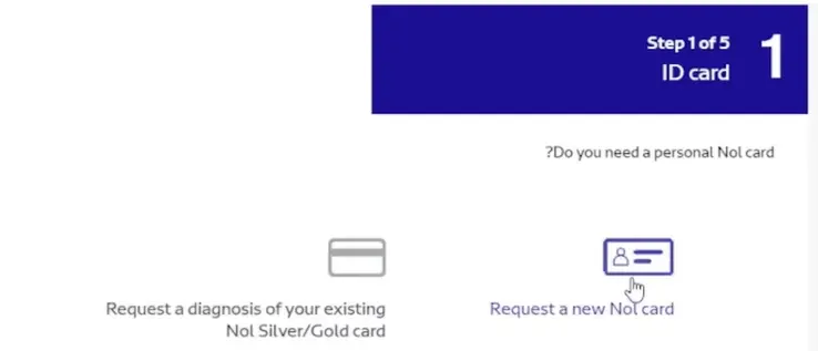 RTA Student NOL Card | Application, Renewal & Price Details 2 Online interface for the Student NOL Application Process showing options to request a new Nol card or check an existing one; click on “Request a new Nol card.”